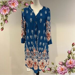 Floral paisley print long sleeve stretchy mini dress  bohemian style